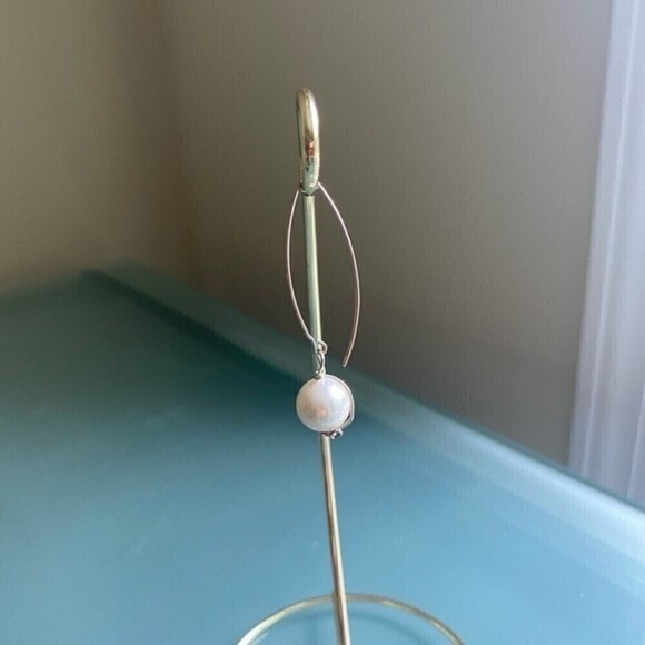 925 STERLING SILVER and Pearl Drop Earrings Handmade Jewelry - Picture 5 of 5